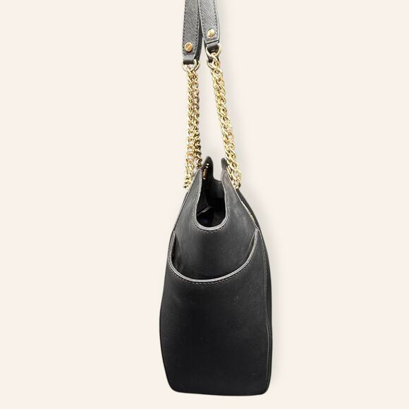 Michael Kors Jet Set Black Saffiano Leather Gold Chain Shoulder Bag - Picture 4 of 9